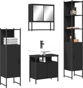 vidaXL VidaXL 4 Piece Bathroom Furniture Set Black Engineered Wood 1