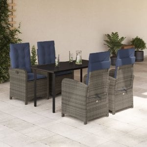 vidaXL VidaXL 5 Piece Patio Dining Set with Cushions Gray Poly Rattan 1