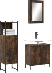 vidaXL VidaXL 3 Piece Bathroom Furniture Set Smoked Oak Engineered Wood 1