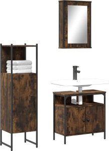 vidaXL VidaXL 3 Piece Bathroom Furniture Set Smoked Oak Engineered Wood 1