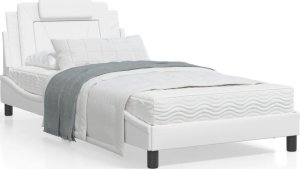 vidaXL VidaXL Bed Frame with Headboard White 39.4"x74.8" Twin Faux Leather 1