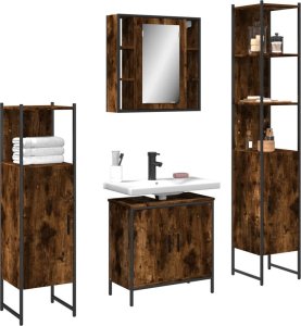 vidaXL VidaXL 4 Piece Bathroom Cabinet Set Smoked Oak Engineered Wood 1