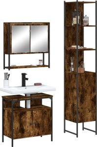 vidaXL VidaXL 3 Piece Bathroom Furniture Set Smoked Oak Engineered Wood 1