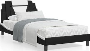 vidaXL VidaXL Bed Frame with LED Lights Black and White 39.4"x79.9" Twin XL Faux Leather 1