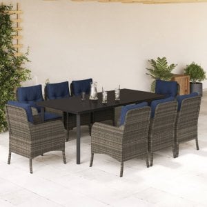 vidaXL VidaXL 9 Piece Patio Dining Set with Cushions Gray Poly Rattan 1