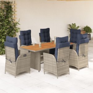 vidaXL VidaXL 7 Piece Patio Dining Set with Cushions Gray Poly Rattan 1