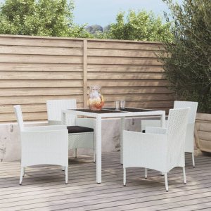 vidaXL VidaXL 5 Piece Patio Dining Set with Cushions White Poly Rattan 1