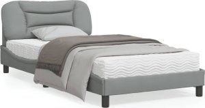 vidaXL VidaXL Bed Frame with Headboard Light Gray 39.4"x74.8" Twin Fabric 1