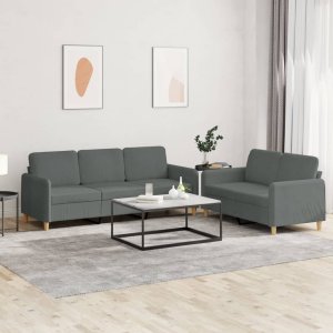 vidaXL VidaXL 2 Piece Sofa Set with Cushions Dark Gray Fabric 1