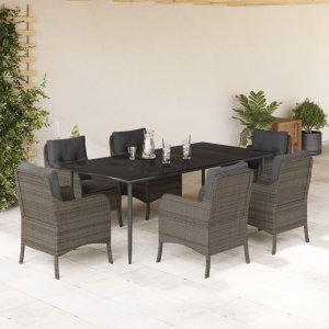 vidaXL VidaXL 7 Piece Patio Dining Set with Cushions Gray Poly Rattan 1