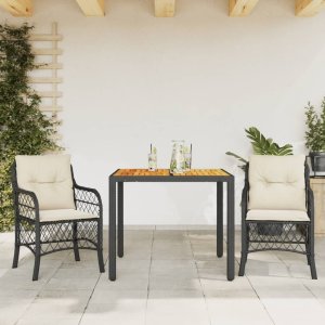 vidaXL VidaXL 3 Piece Bistro Set with Cushions Black Poly Rattan 1