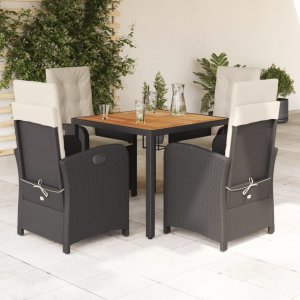 vidaXL VidaXL 5 Piece Patio Dining Set with Cushions Black Poly Rattan 1