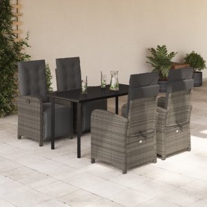 vidaXL VidaXL 5 Piece Patio Dining Set with Cushions Gray Poly Rattan 1