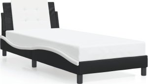 vidaXL VidaXL Bed Frame with Headboard Black and White 39.4"x74.8" Twin Faux Leather 1