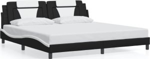 vidaXL VidaXL Bed Frame with Headboard Black and White 76"x79.9" King Faux Leather 1