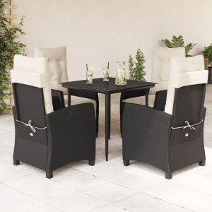 vidaXL VidaXL 5 Piece Patio Dining Set with Cushions Black Poly Rattan 1