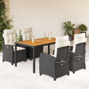 vidaXL VidaXL 5 Piece Patio Dining Set with Cushions Black Poly Rattan 1