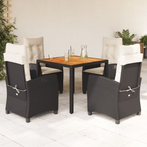 vidaXL VidaXL 5 Piece Patio Dining Set with Cushions Black Poly Rattan 1