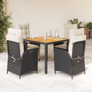 vidaXL VidaXL 5 Piece Patio Dining Set with Cushions Black Poly Rattan 1