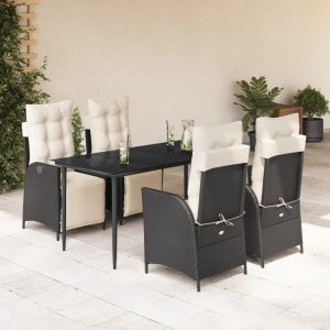 vidaXL VidaXL 5 Piece Patio Dining Set with Cushions Black Poly Rattan 1