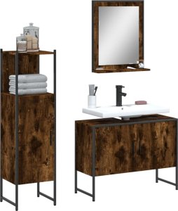 vidaXL VidaXL 3 Piece Bathroom Cabinet Set Smoked Oak Engineered Wood 1