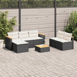 vidaXL VidaXL 5 Piece Patio Sofa Set with Cushions Black Poly Rattan Acacia 1