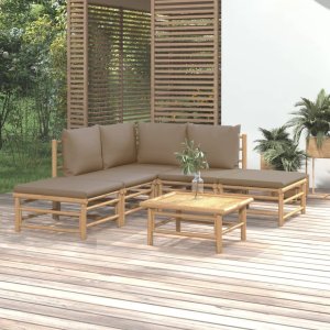 vidaXL VidaXL 6 Piece Patio Lounge Set with Taupe Cushions Bamboo 1