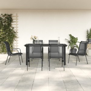 vidaXL VidaXL 7 Piece Patio Dining Set Black Steel and Textilene 1