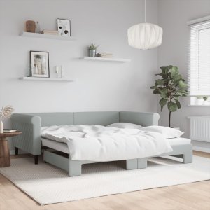 vidaXL VidaXL Daybed with Trundle Light Gray 39.4"x74.8" Velvet 1