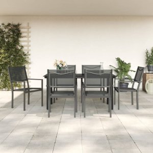 vidaXL VidaXL 7 Piece Patio Dining Set Black Steel and Textilene 1