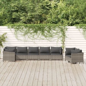 vidaXL VidaXL 8 Piece Patio Lounge Set with Cushions Gray Poly Rattan 1