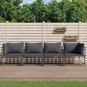 vidaXL VidaXL 4 Piece Patio Lounge Set with Cushions Anthracite Poly Rattan 1