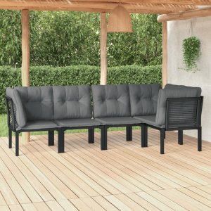 vidaXL VidaXL 5 Piece Patio Lounge Set Black and Gray Poly Rattan 1