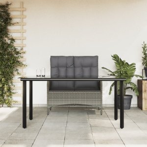 vidaXL VidaXL 2 Piece Patio Dining Set with Cushions Gray Poly Rattan 1