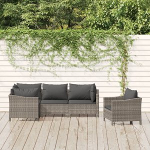 vidaXL VidaXL 5 Piece Patio Lounge Set with Cushions Gray Poly Rattan 1