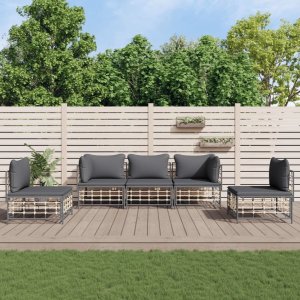 vidaXL VidaXL 5 Piece Patio Lounge Set with Cushions Anthracite Poly Rattan 1