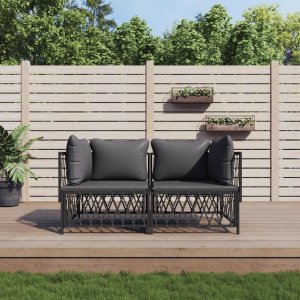 vidaXL VidaXL 2 Piece Patio Lounge Set with Cushions Anthracite Steel 1