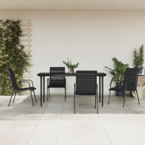 vidaXL VidaXL 5 Piece Patio Dining Set Black Steel and Textilene 1