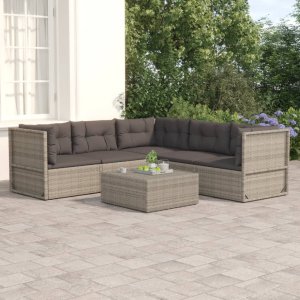 vidaXL VidaXL 5 Piece Patio Lounge Set with Cushions Gray Poly Rattan 1