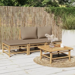 vidaXL VidaXL 4 Piece Patio Lounge Set with Taupe Cushions Bamboo 1