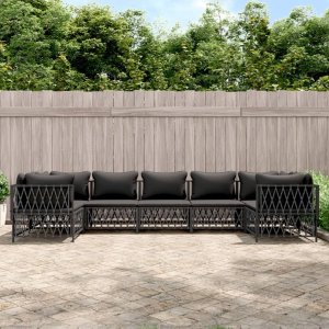 vidaXL VidaXL 7 Piece Patio Lounge Set with Cushions Anthracite Steel 1