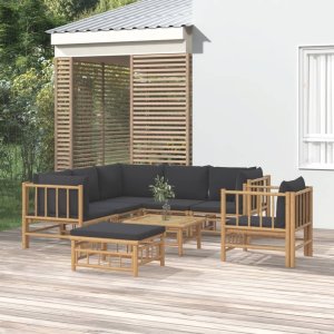 vidaXL VidaXL 8 Piece Patio Lounge Set with Dark Gray Cushions Bamboo 1