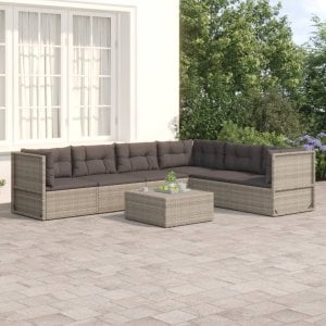 vidaXL VidaXL 6 Piece Patio Lounge Set with Cushions Gray Poly Rattan 1