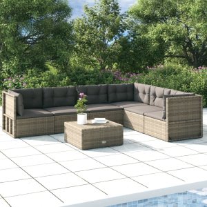 vidaXL VidaXL 6 Piece Patio Lounge Set with Cushions Gray Poly Rattan 1