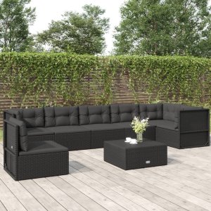 vidaXL VidaXL 7 Piece Patio Lounge Set with Cushions Black Poly Rattan 1