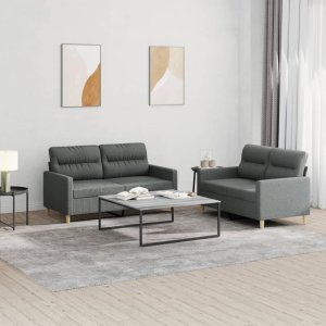 vidaXL VidaXL 2 Piece Sofa Set with Cushions Dark Gray Fabric 1