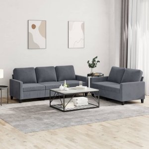 vidaXL VidaXL 2 Piece Sofa Set with Cushions Dark Gray Velvet 1