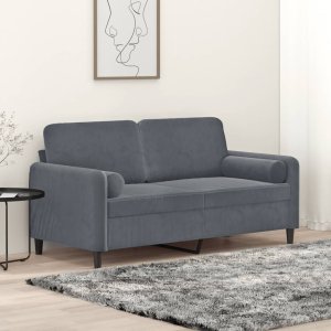 vidaXL VidaXL 2-Seater Sofa with Throw Pillows Dark Gray 55.1" Velvet 1