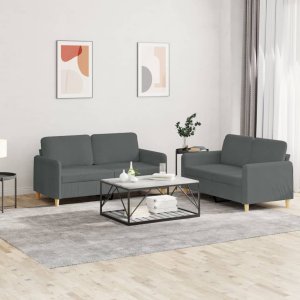 vidaXL VidaXL 2 Piece Sofa Set with Cushions Dark Gray Fabric 1