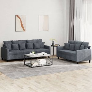 vidaXL VidaXL 2 Piece Sofa Set with Cushions Dark Gray Velvet 1